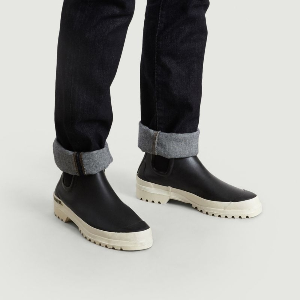 BAXTER WOOD Waterproof Hevea Chelsea Rain Boot Black & Ivory White